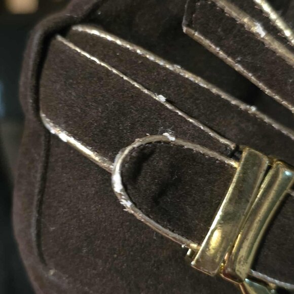 Size 8.5 De Blossom Collection Brown Gold Buckle Ankle Booties High Heels Shoes - Picture 11 of 16